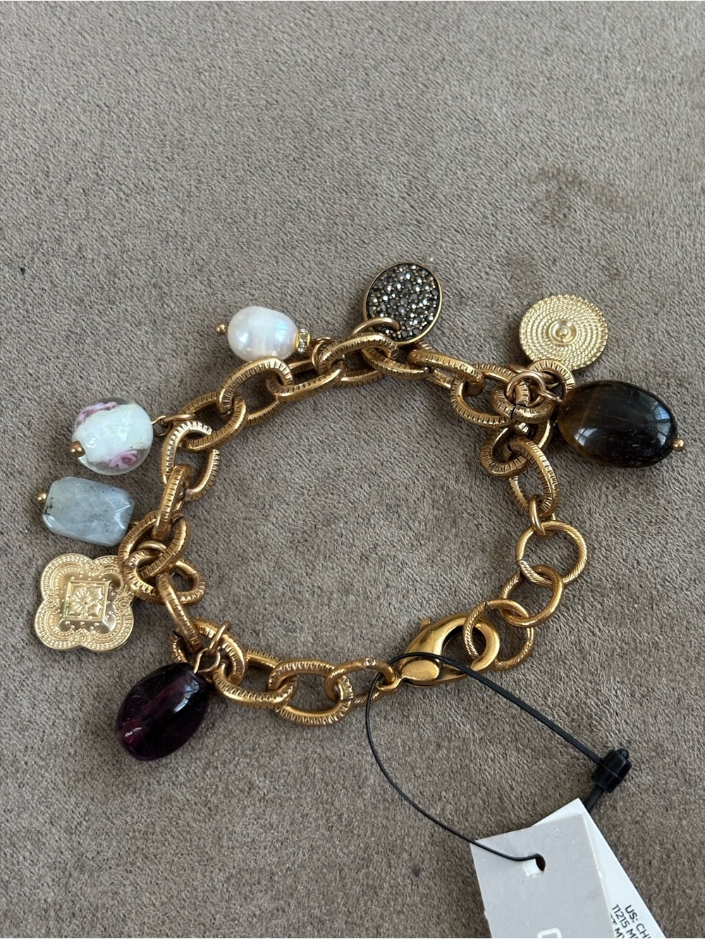 Chico's Gold-Tone Charm Bracelet with Multicolor Gem Drops